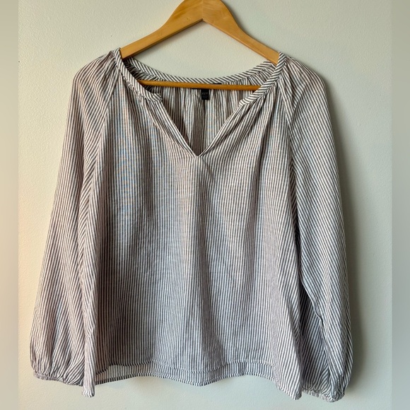 Banana Republic Tops - Banana Republic Cream and Navy Pinstripe Long-Sleeve Blouse
